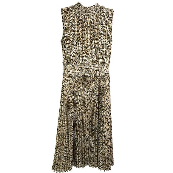 Nanette Lepore Dress Womens Sz 6 Yellow Sleeveless Pleated Animal Print Classic - Picture 1 of 10
